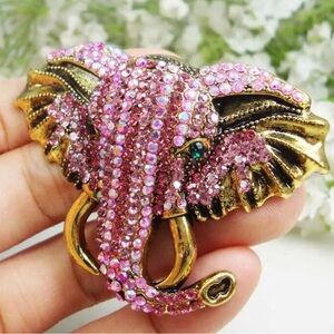 Elegant Pink and Gold Elephant Brooch